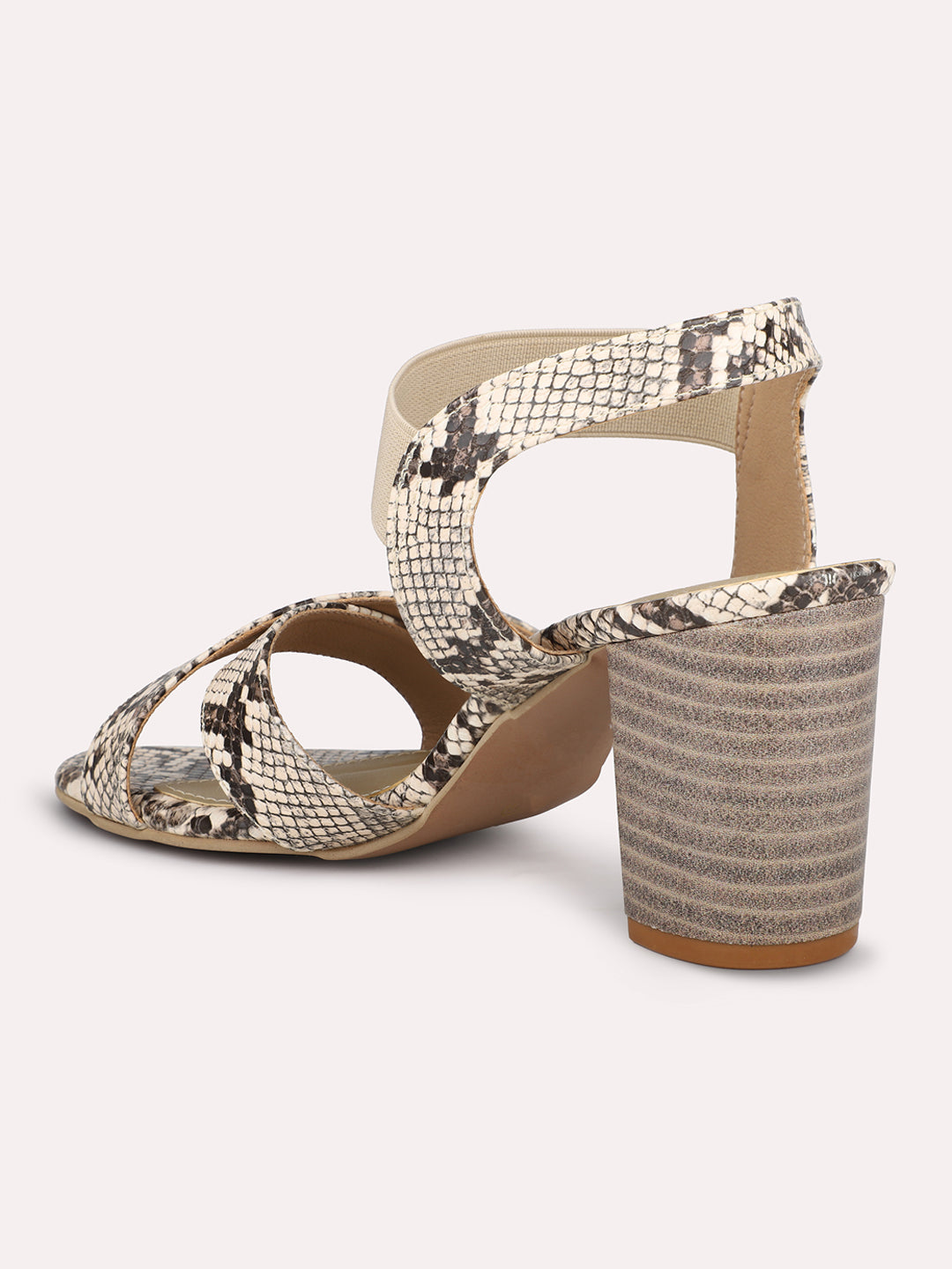 Women Beige & Brown-Toned Printed Block Heels