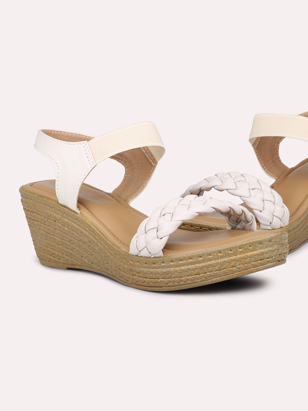 Women Beige Textured Wedge Heels