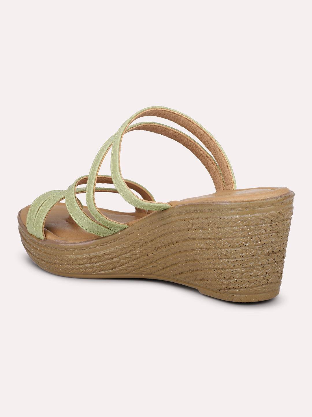 Women Green Textured One Toe Wedge Heels