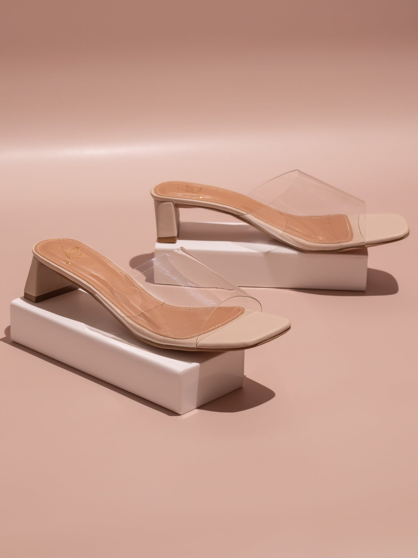 Women Beige Transparent Solid Block Heels