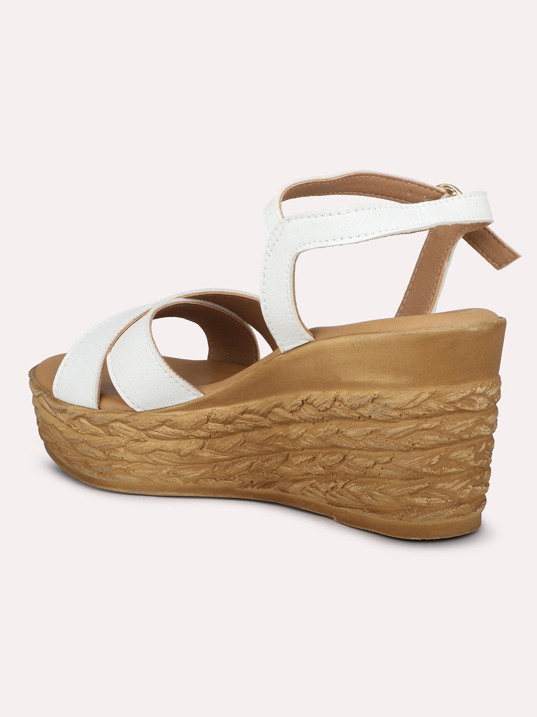 Women White Solid Wedge Heels With Backstrap