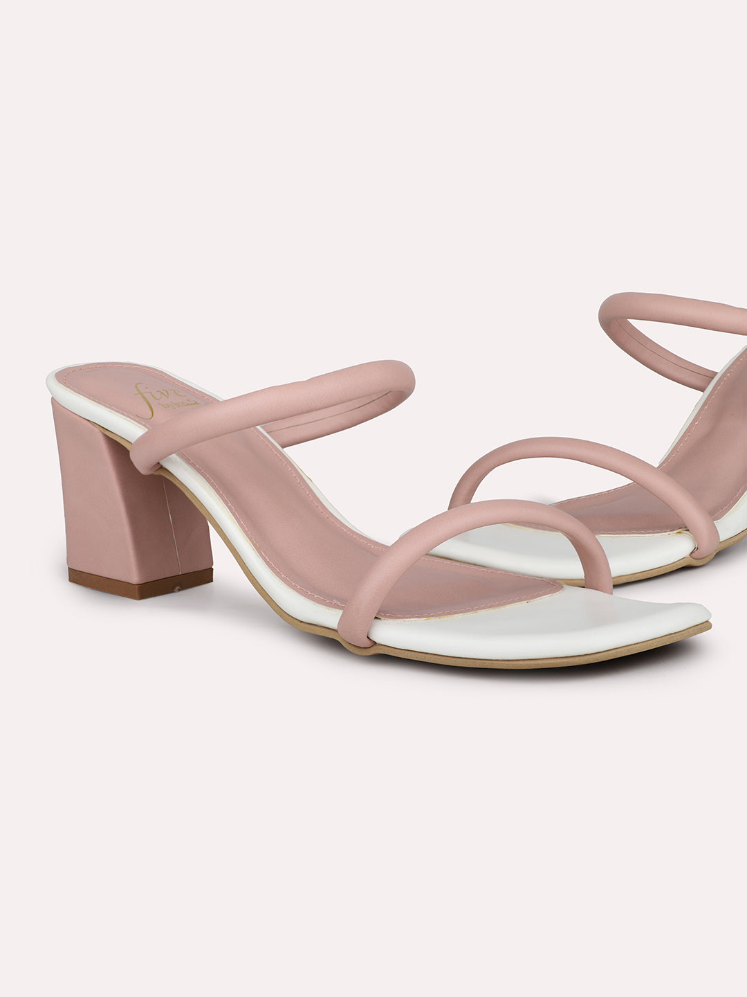 Women Peach And White-Toned Solid Two Strap Block Heels
