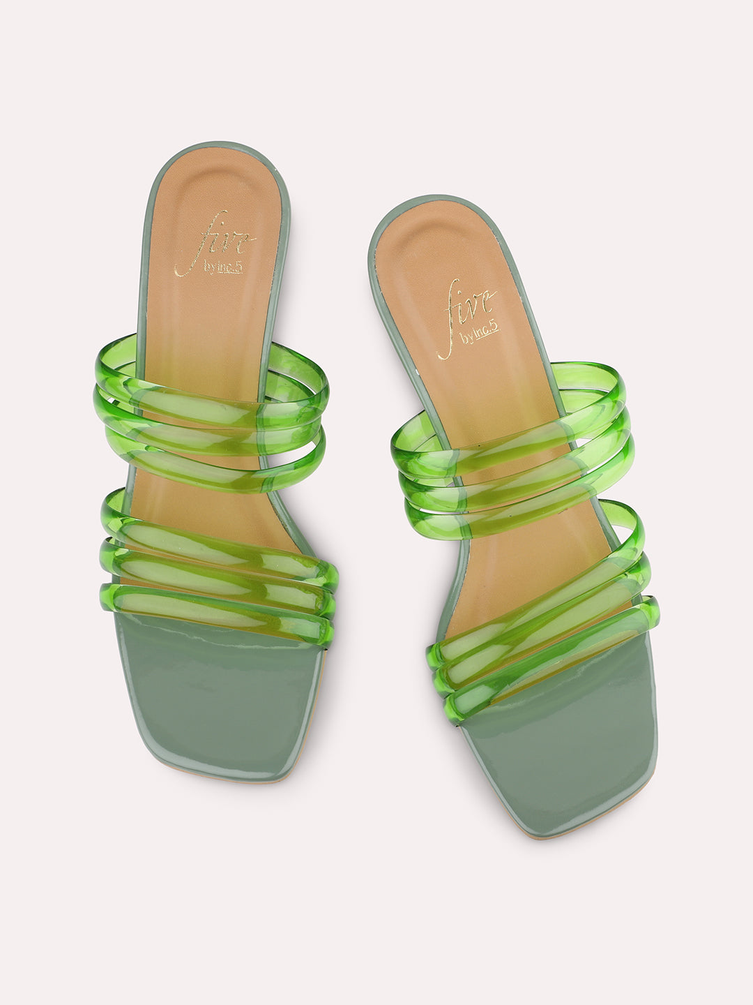 Women Green Transparent Strappy Open Toe Kitten Heels