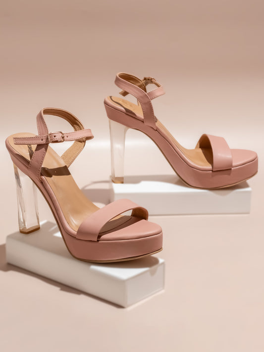 Women Peach Ankle Loop Party Block Heels