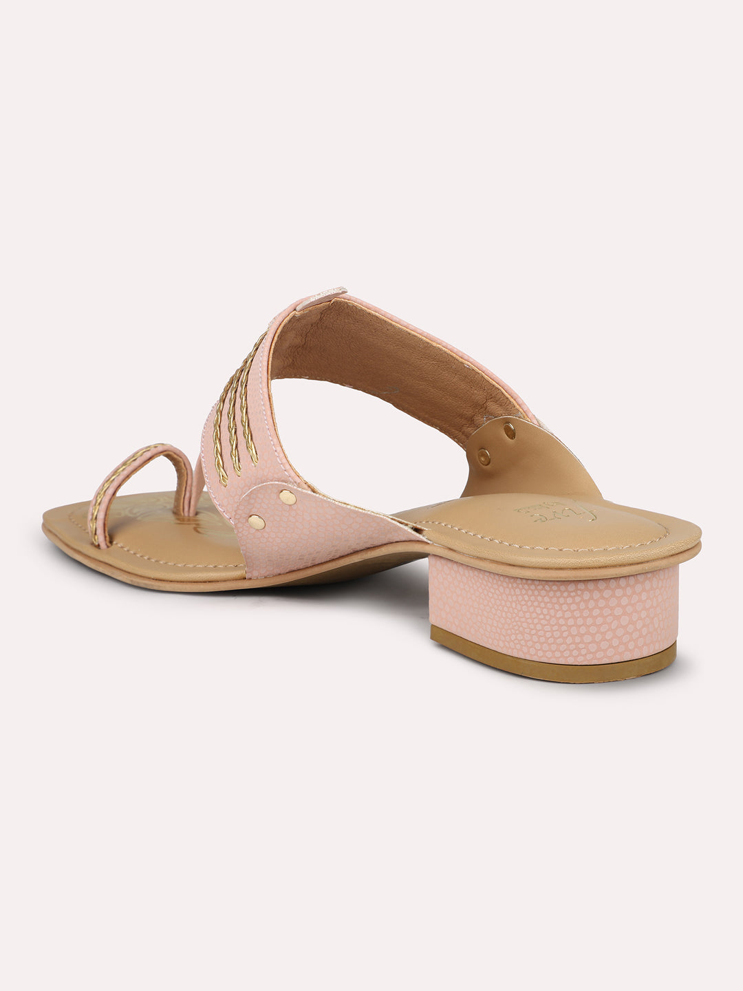 Women Peach And Gold-Toned One Toe Block Heels