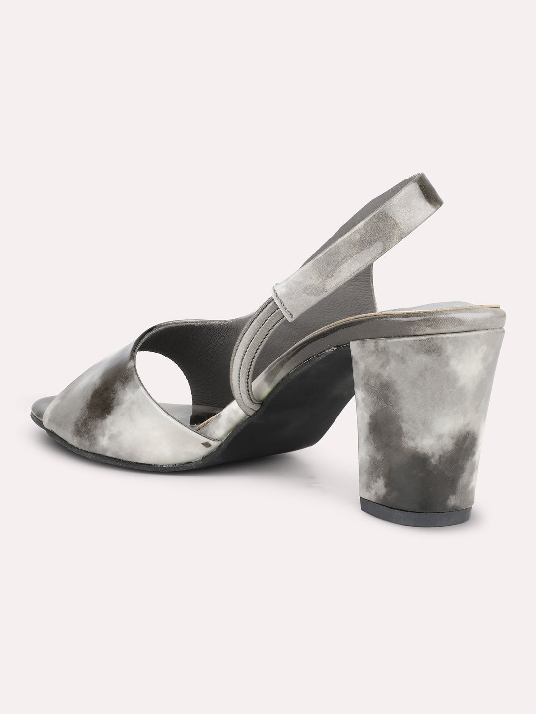 Women Grey & Black-Toned Printed Open Toe Block Heels