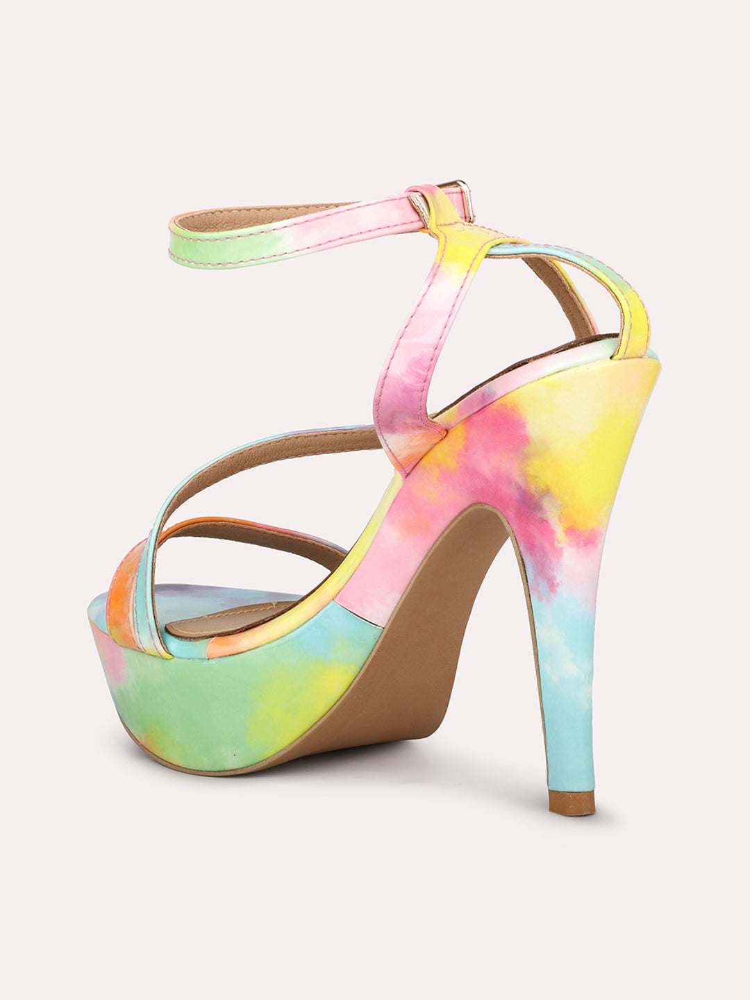 Women Green Printed Stiletto Heels with Buckles