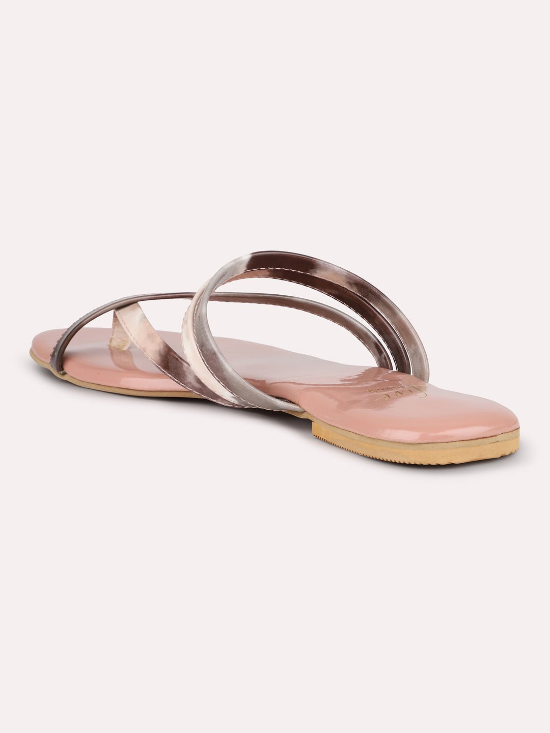 Women Peach Printed Strappy One Toe Flats