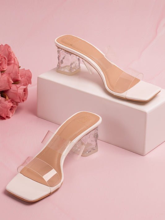Women White Transparent Solid Block Heels