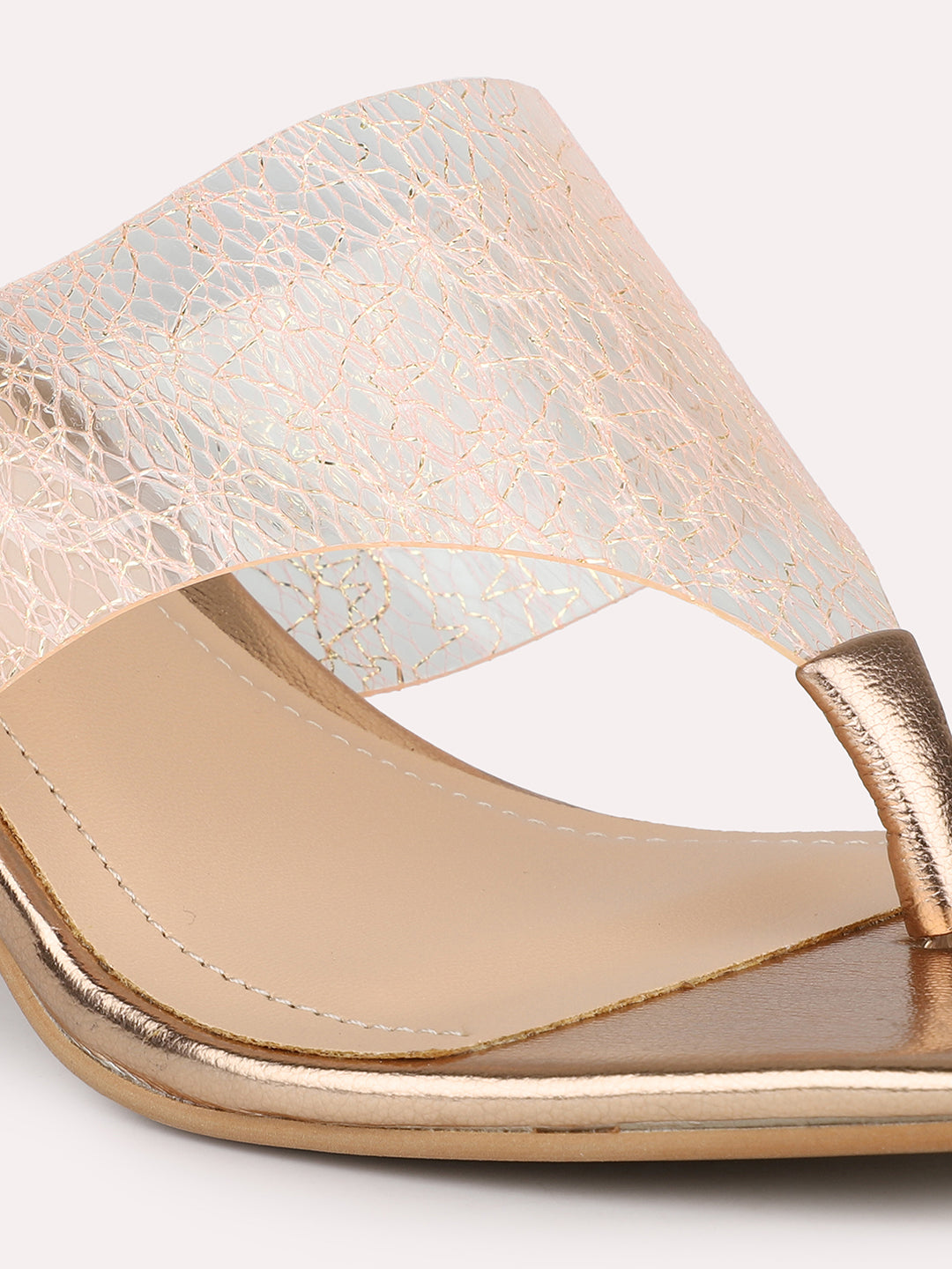 Women Rose Gold-Toned Transparent Open Toe Block Heels