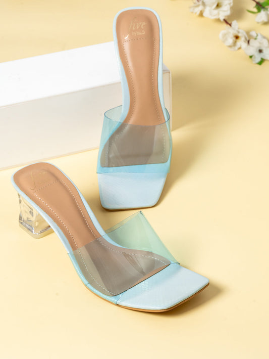 Women Blue Transparent Block Heel Sandals