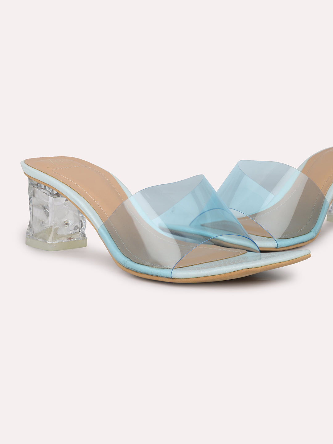 Women Blue Transparent Block Heel Sandals