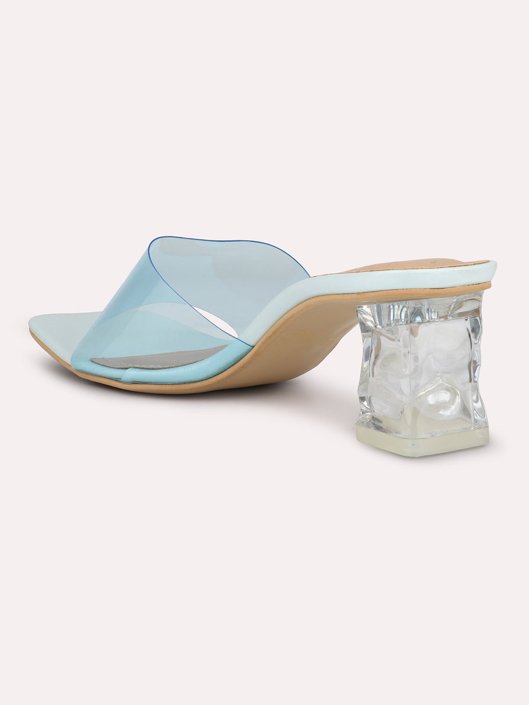 Women Blue Transparent Block Heel Sandals