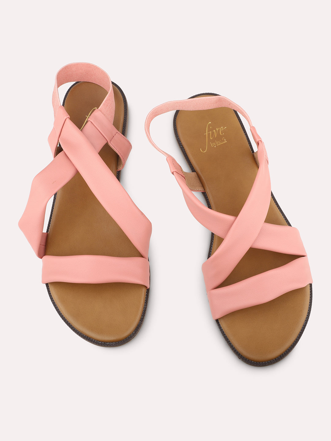 Women Peach Strappy Open Toe Flats