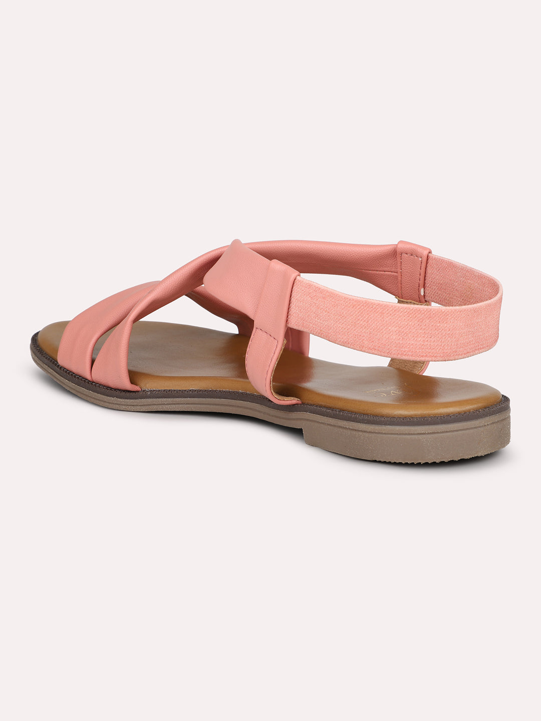 Women Peach Strappy Open Toe Flats