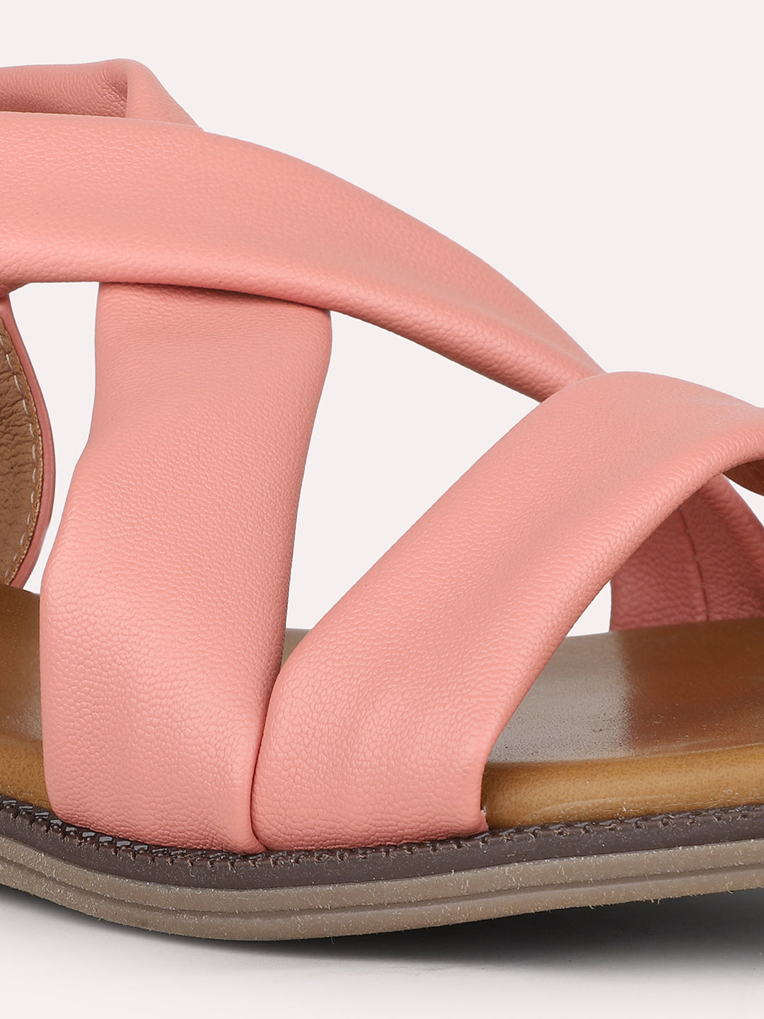 Women Peach Strappy Open Toe Flats