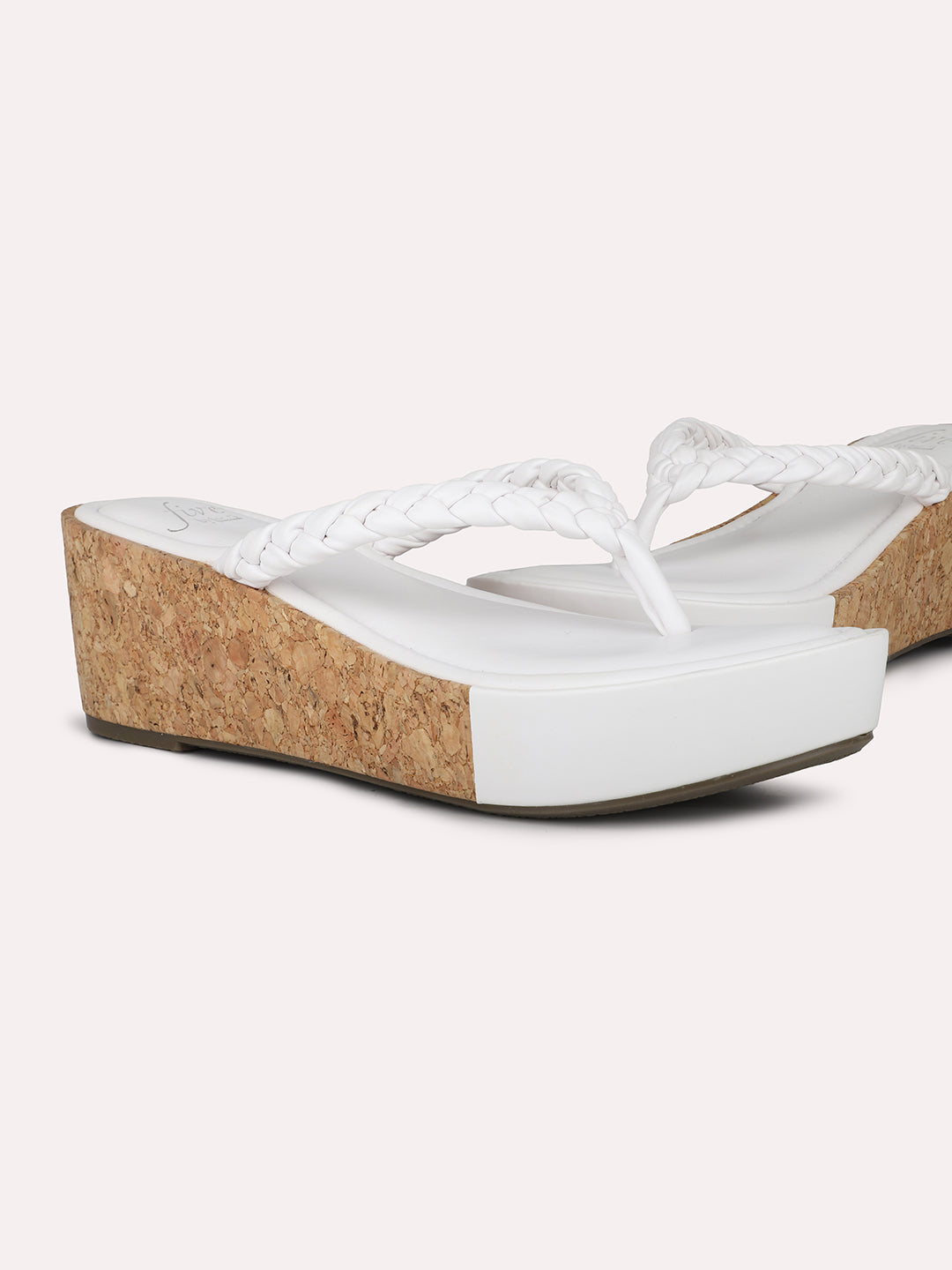 Women White Textured Cork Finish Wedge Heels