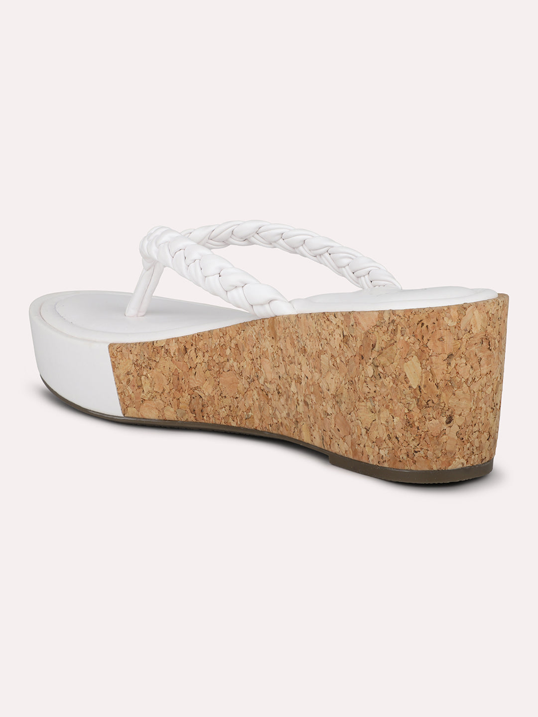 Women White Textured Cork Finish Wedge Heels