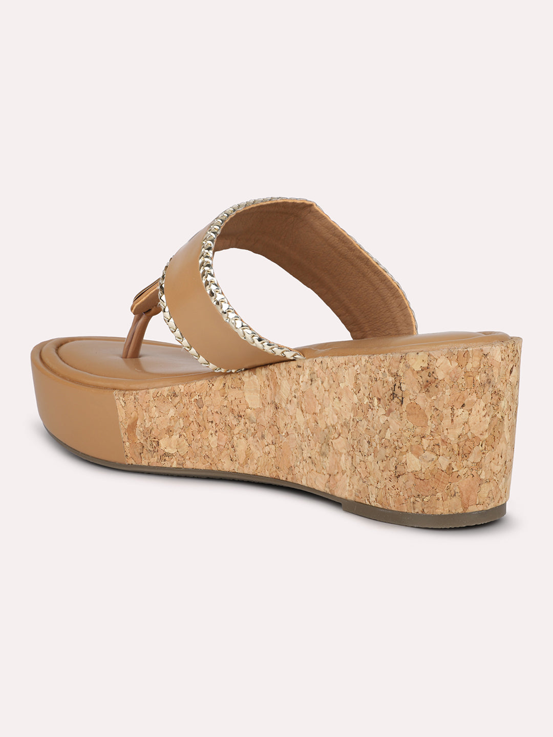 Women Beige Textured Cork Finish Wedge Heels