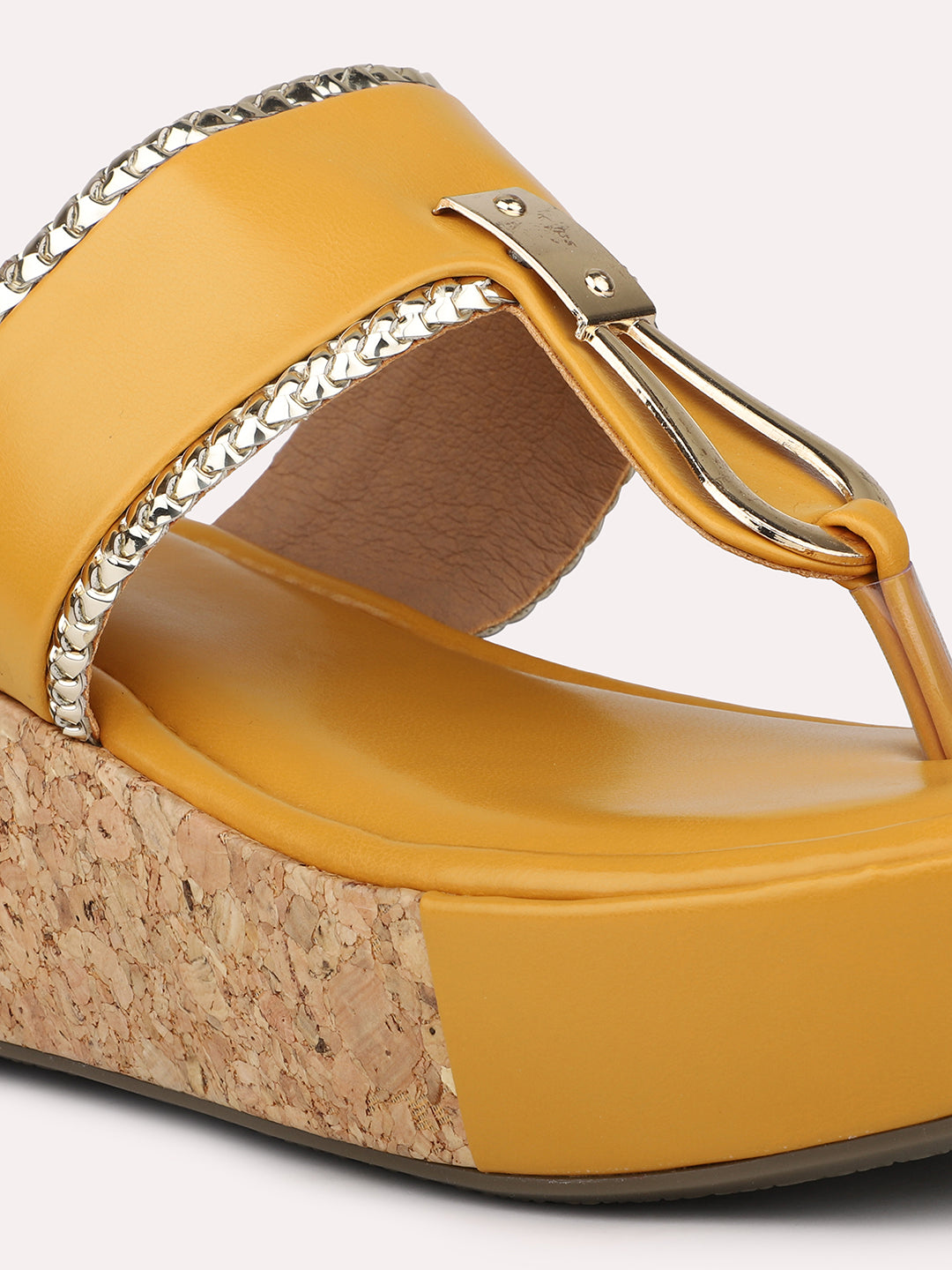 Buy Now Women Mustard Textured Cork Finish Wedge Heels