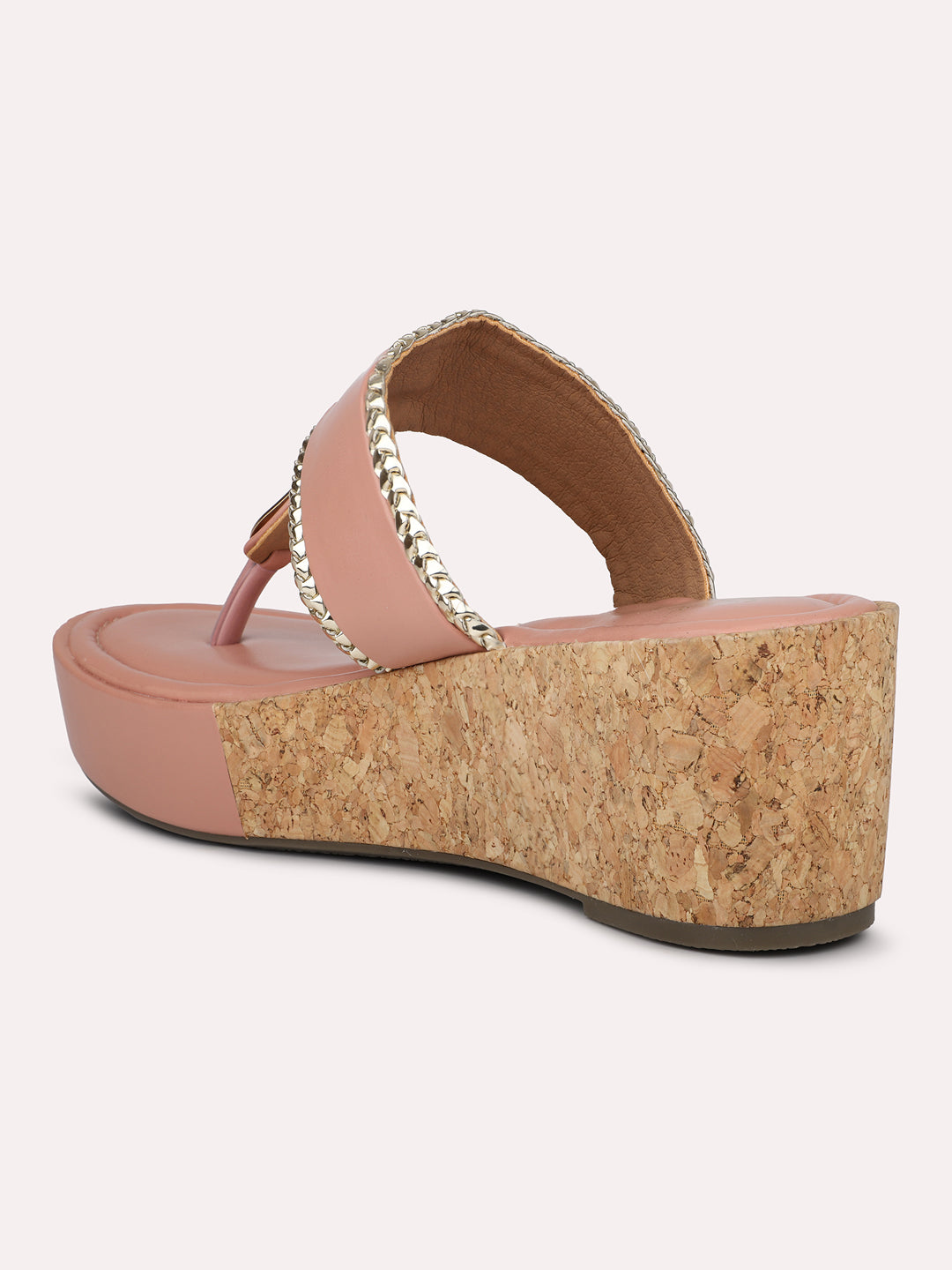 Women Peach Textured Cork Finish Wedge Heels