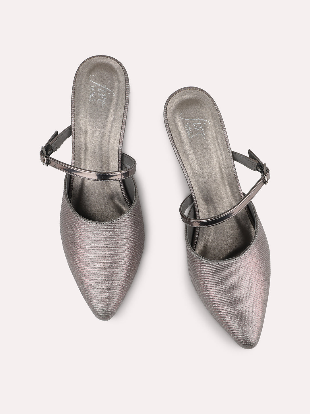 Women Pewter Embellished Party Mules With Buckles Detail