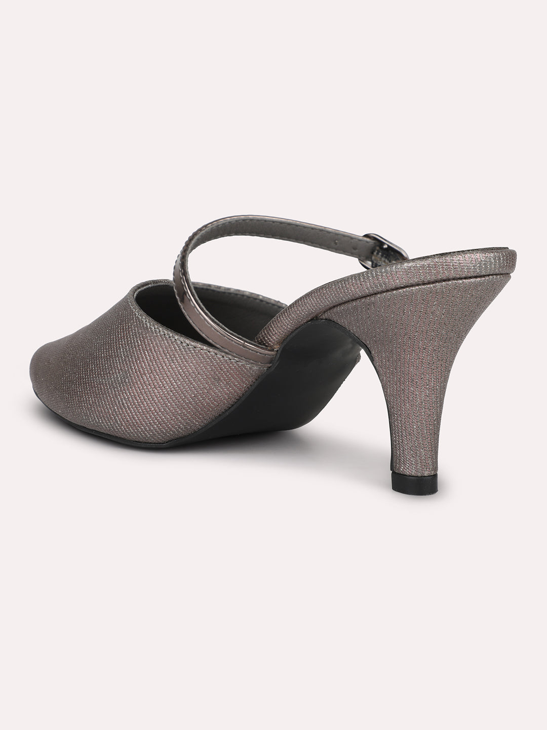 Women Pewter Embellished Party Mules With Buckles Detail