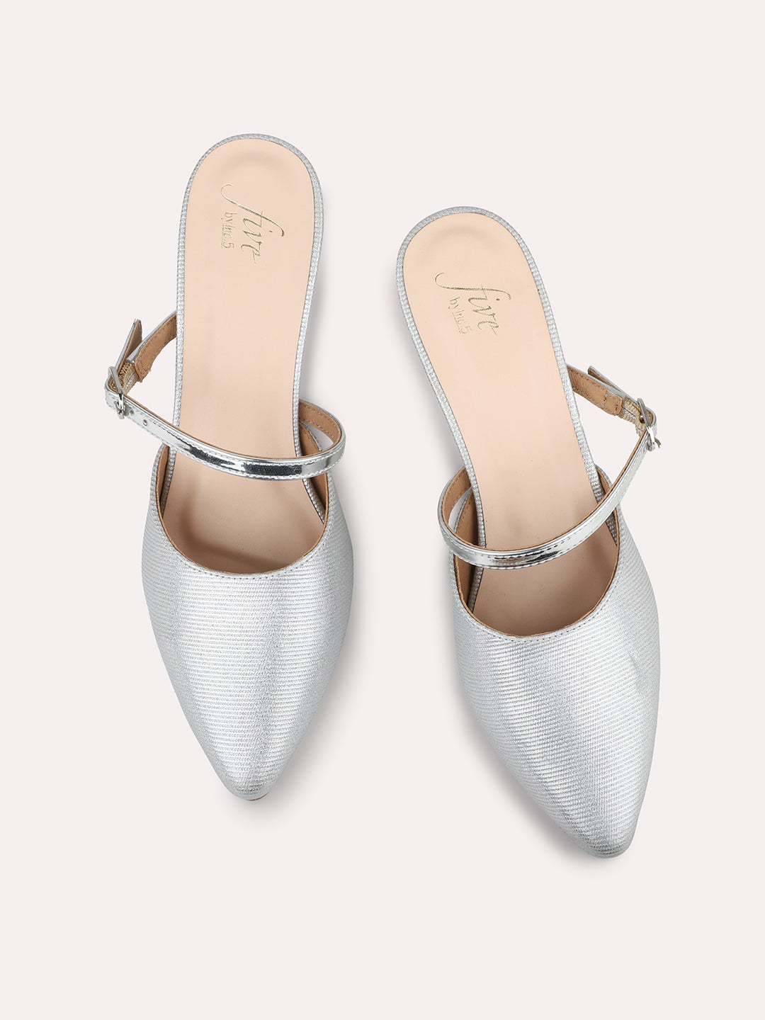 Women Silver Embellished Party Mules With Buckles Detail