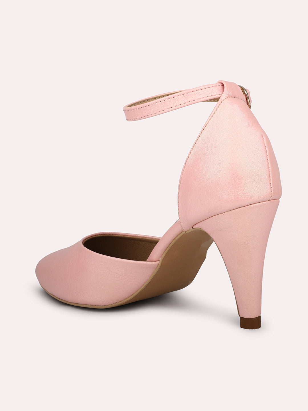 Women Pink Pointed Toe Slim Heels With Ankle Loop