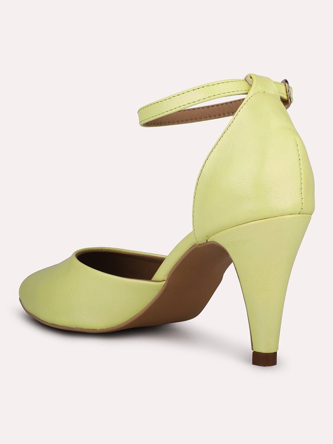 Women Yellow Pointed Toe Slim Heels With Ankle Loop