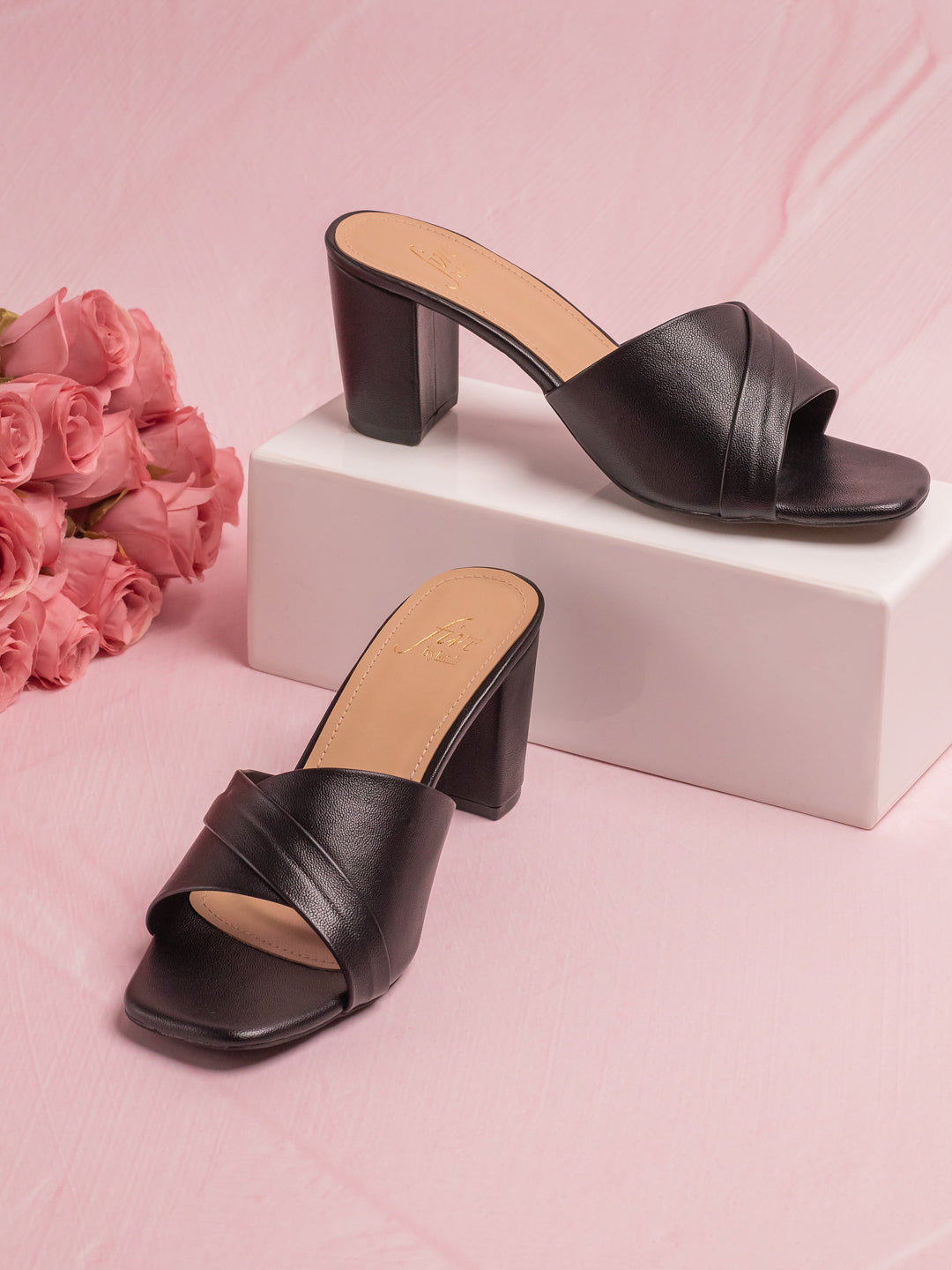 Women Peach Solid Open Toe Block Heels