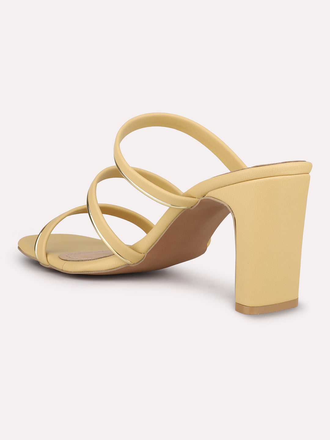 Women Yellow & Gold-Toned Striped Open Toe Block Heels