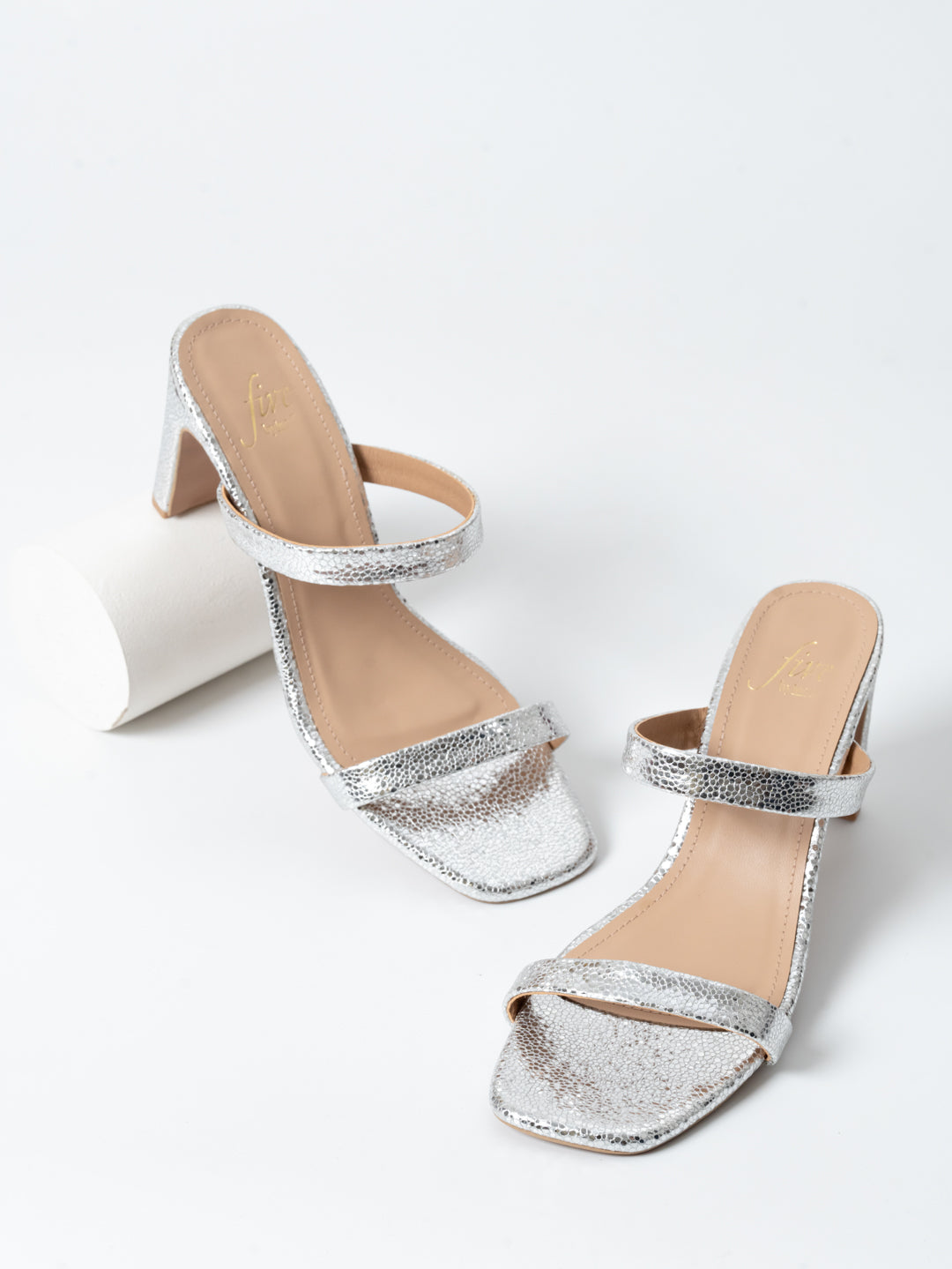 Women Silver Textured Embellished Block Heels