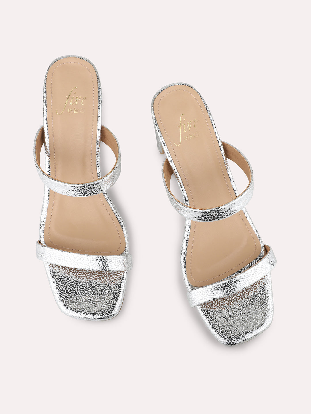 Women Silver Textured Embellished Block Heels