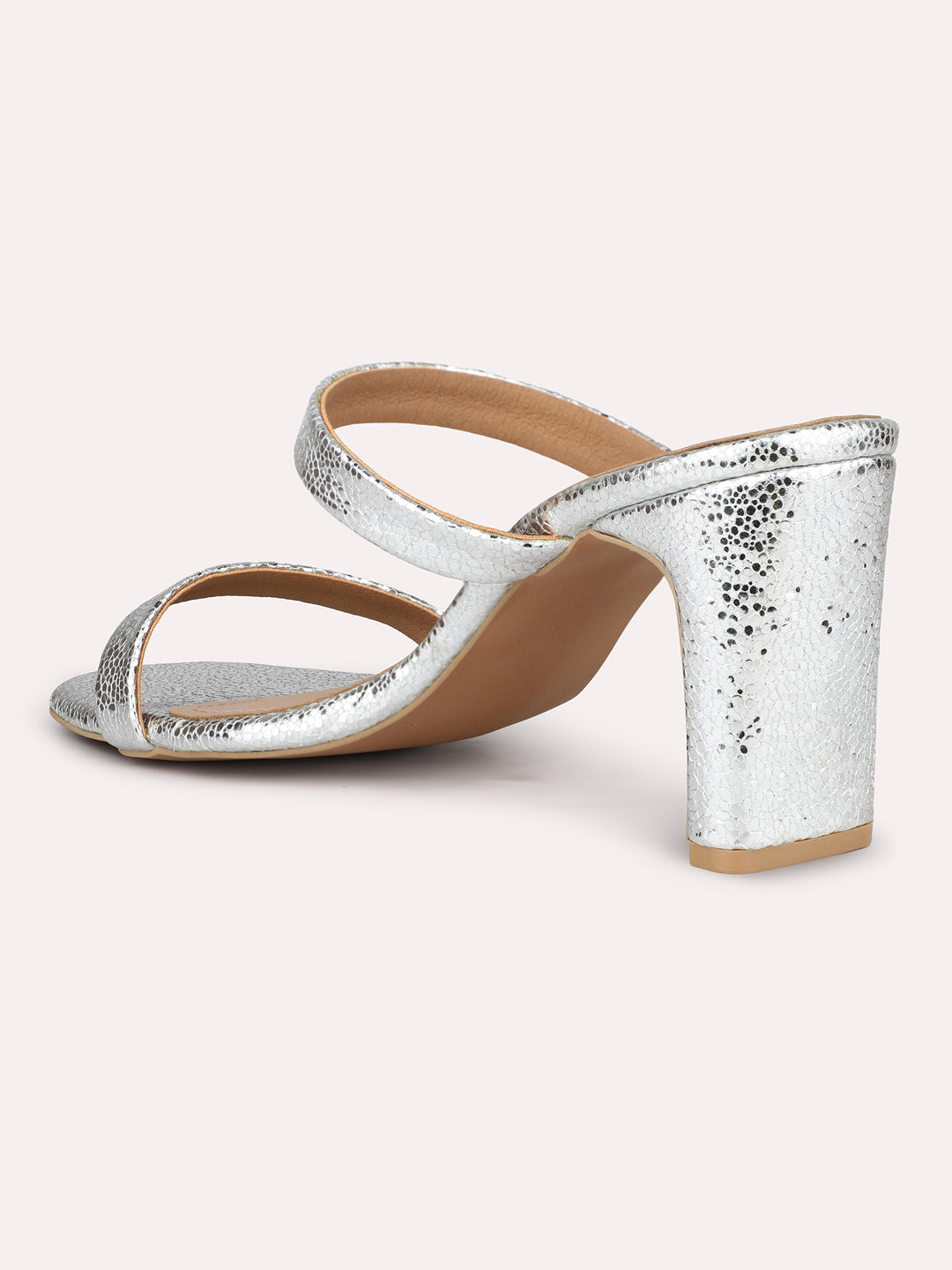 Women Silver Textured Embellished Block Heels