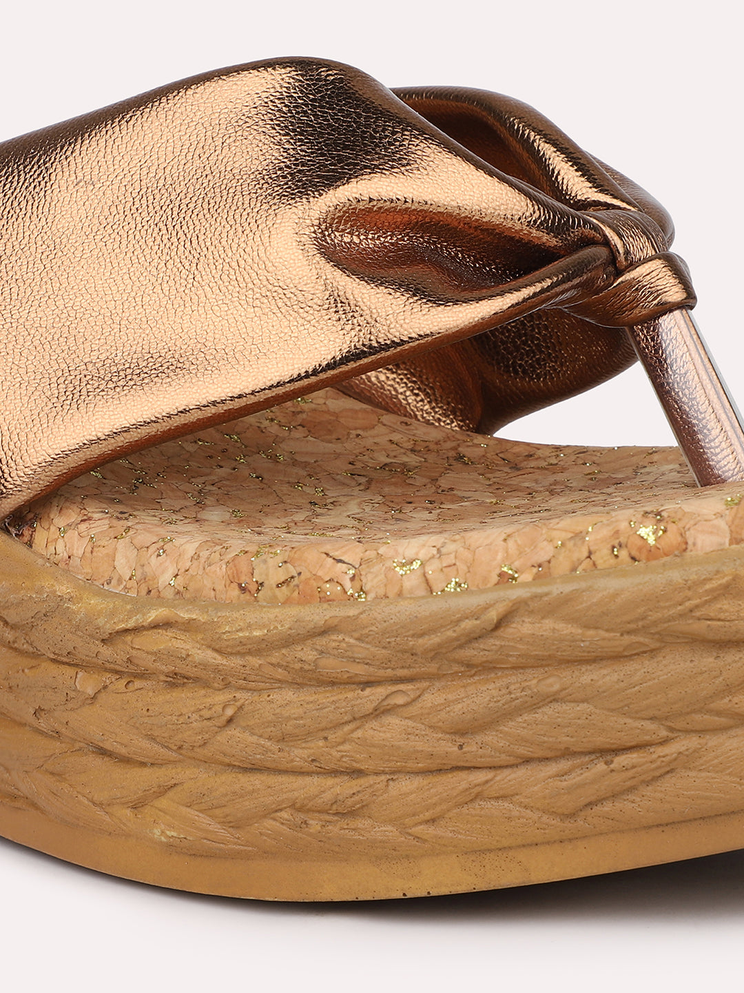 Women Antique Embellished Open Toe Cork Finish Wedge Heels