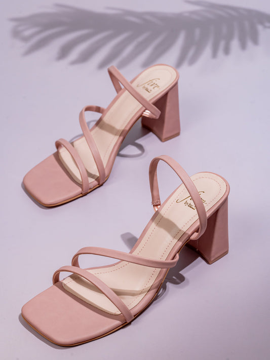 Women Peach Strappy Block Heels