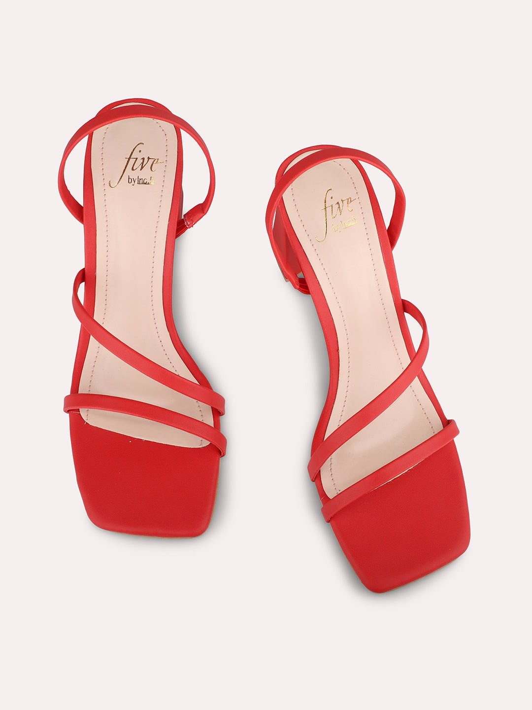 Women Red Strappy Block Heels