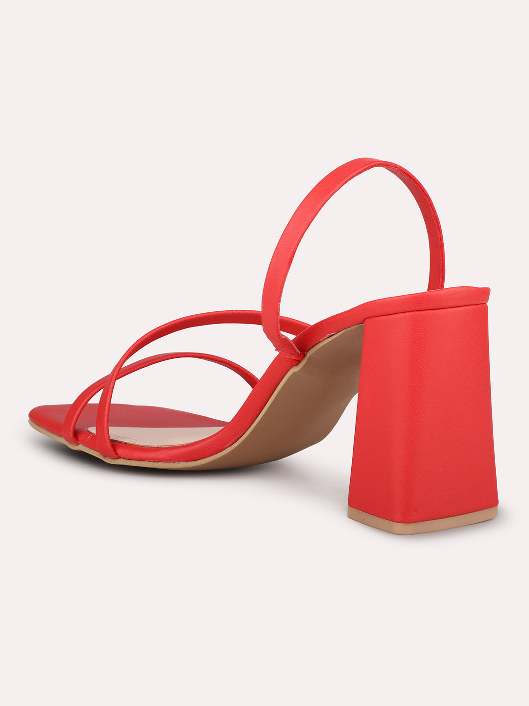 Women Red Strappy Block Heels