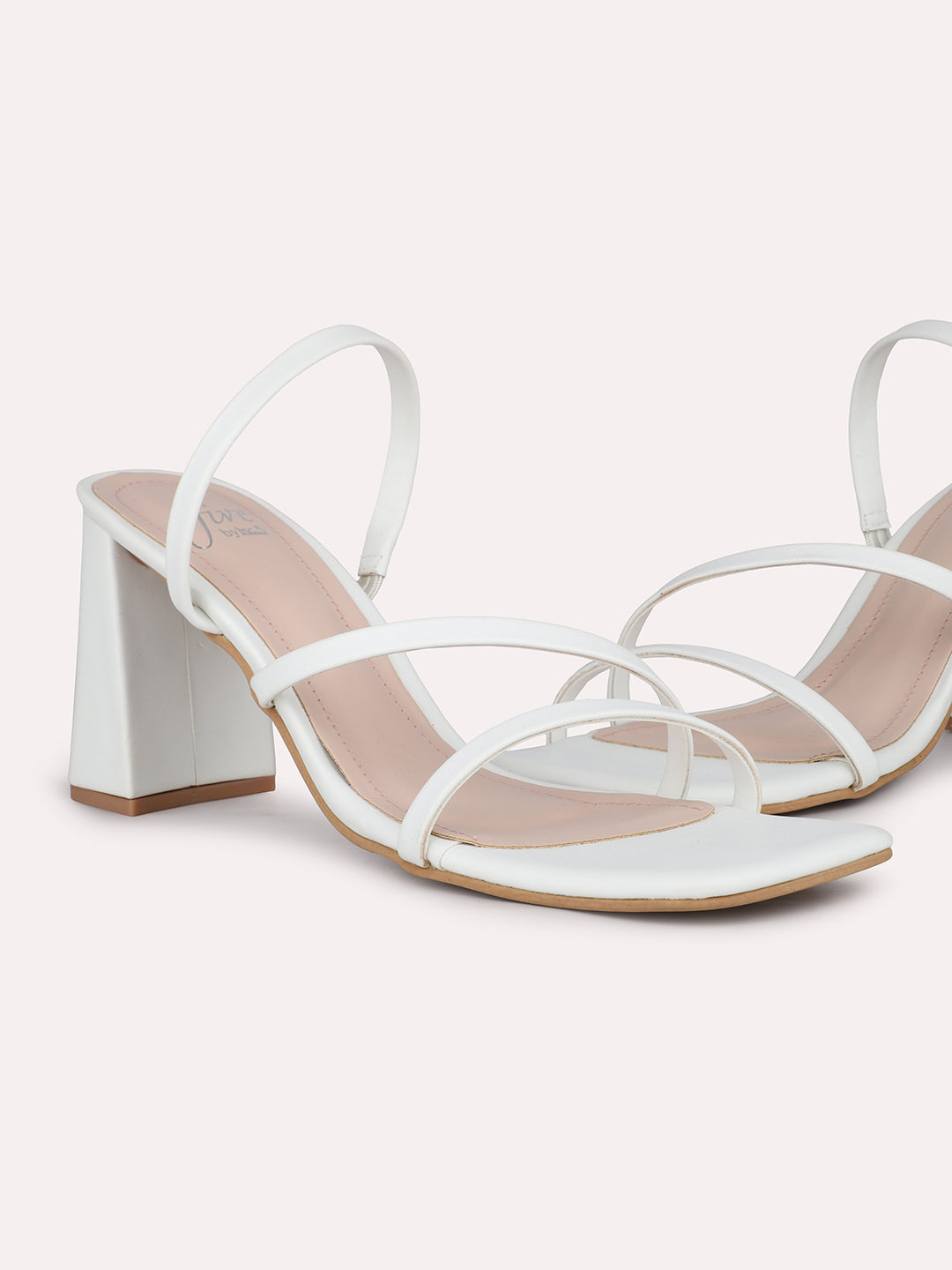 Women White Strappy Block Heels