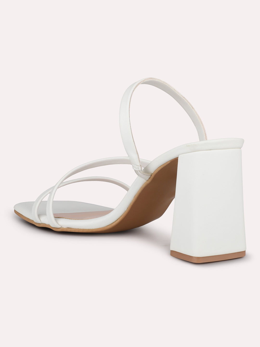 Women White Strappy Block Heels