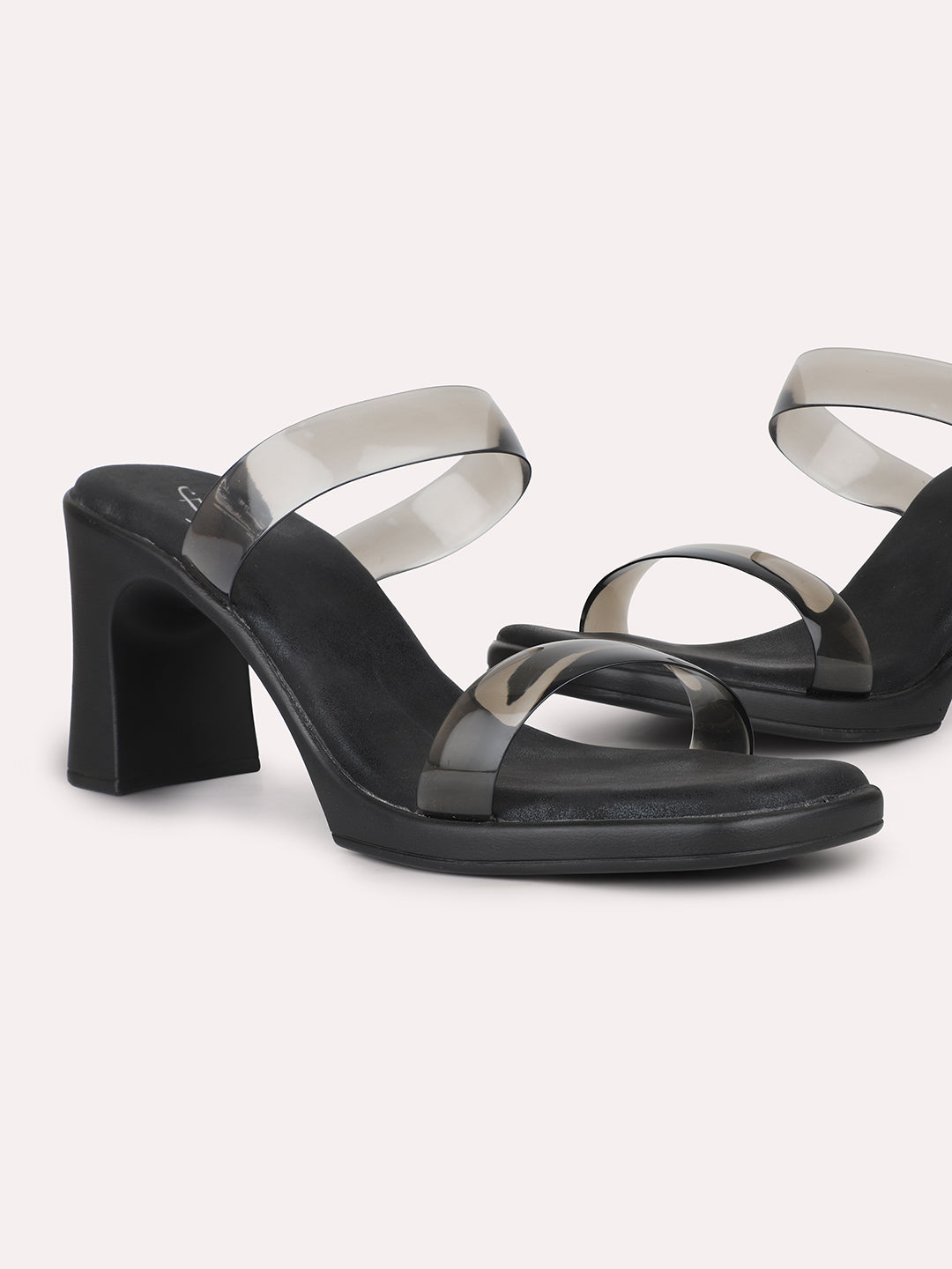 Women Black Transparent Block Heel Sandals