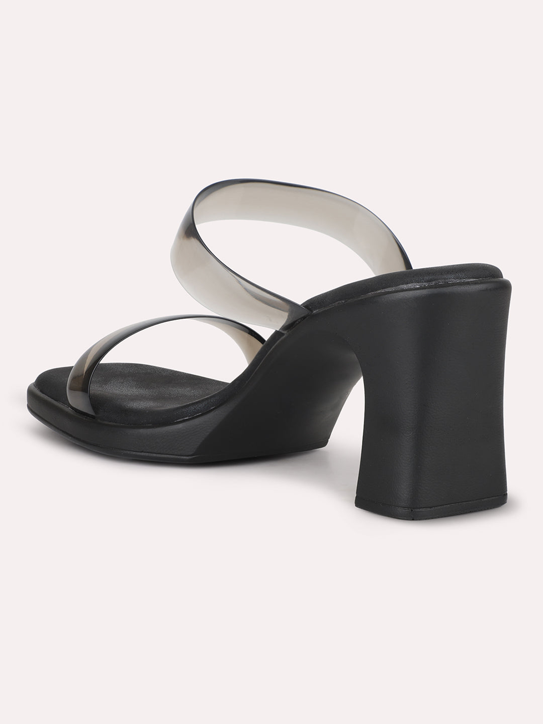 Women Black Transparent Block Heel Sandals