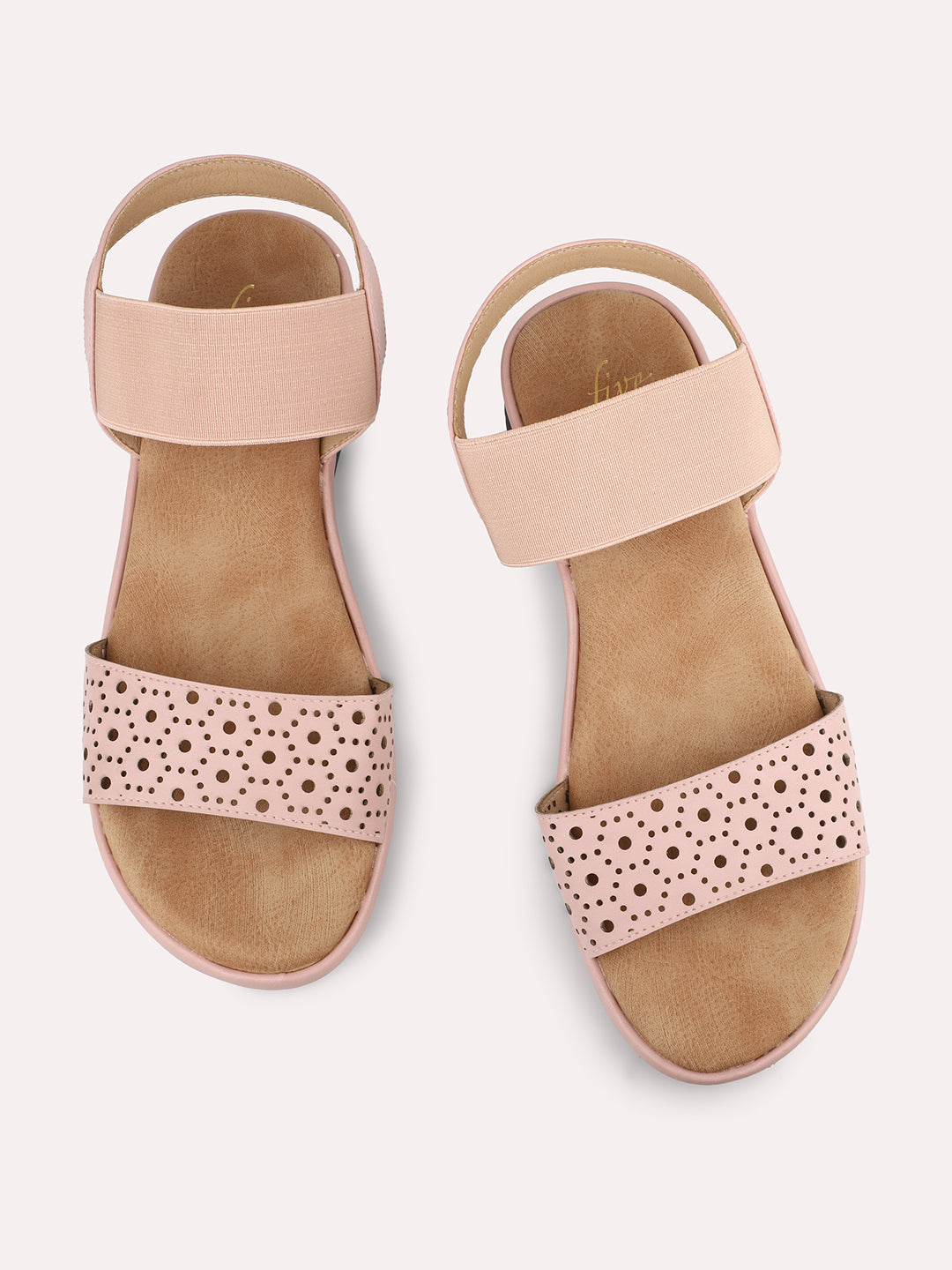 Women Peach Textured Comfort Sandals With Laser Cuts