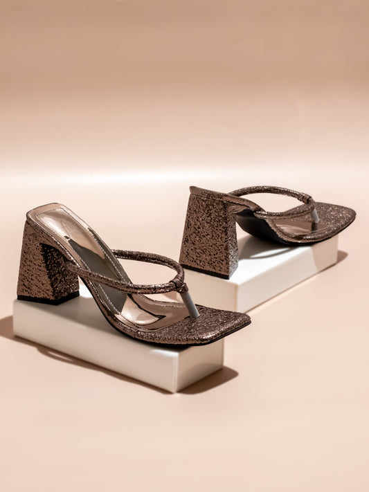 Women Pewter Embellished Textured One Toe Block Heels