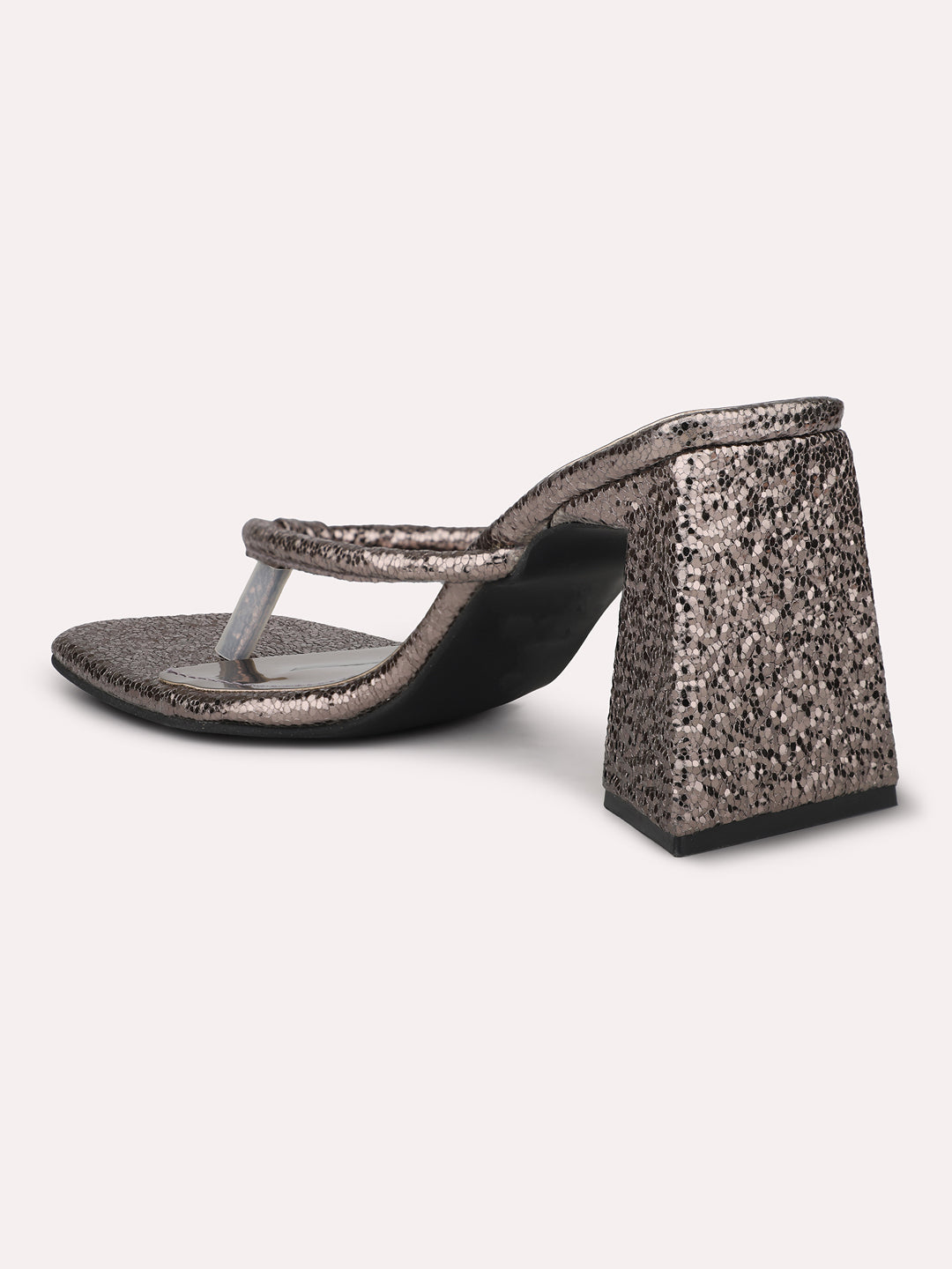 Women Pewter Embellished Textured One Toe Block Heels