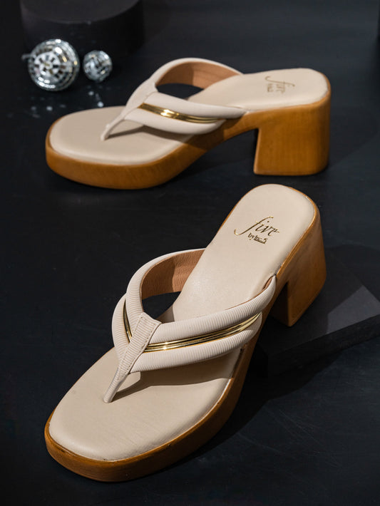 Women Beige & Gold-Toned Solid Platform Heels