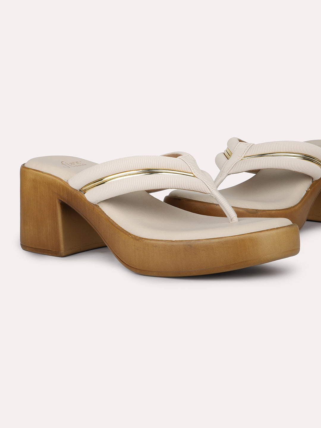 Women Beige & Gold-Toned Solid Platform Heels