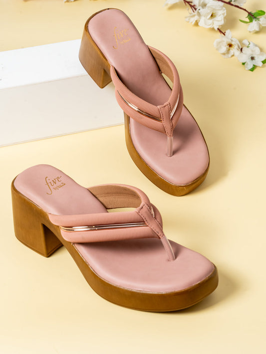 Women Peach & Gold-Toned Solid Platform Heels