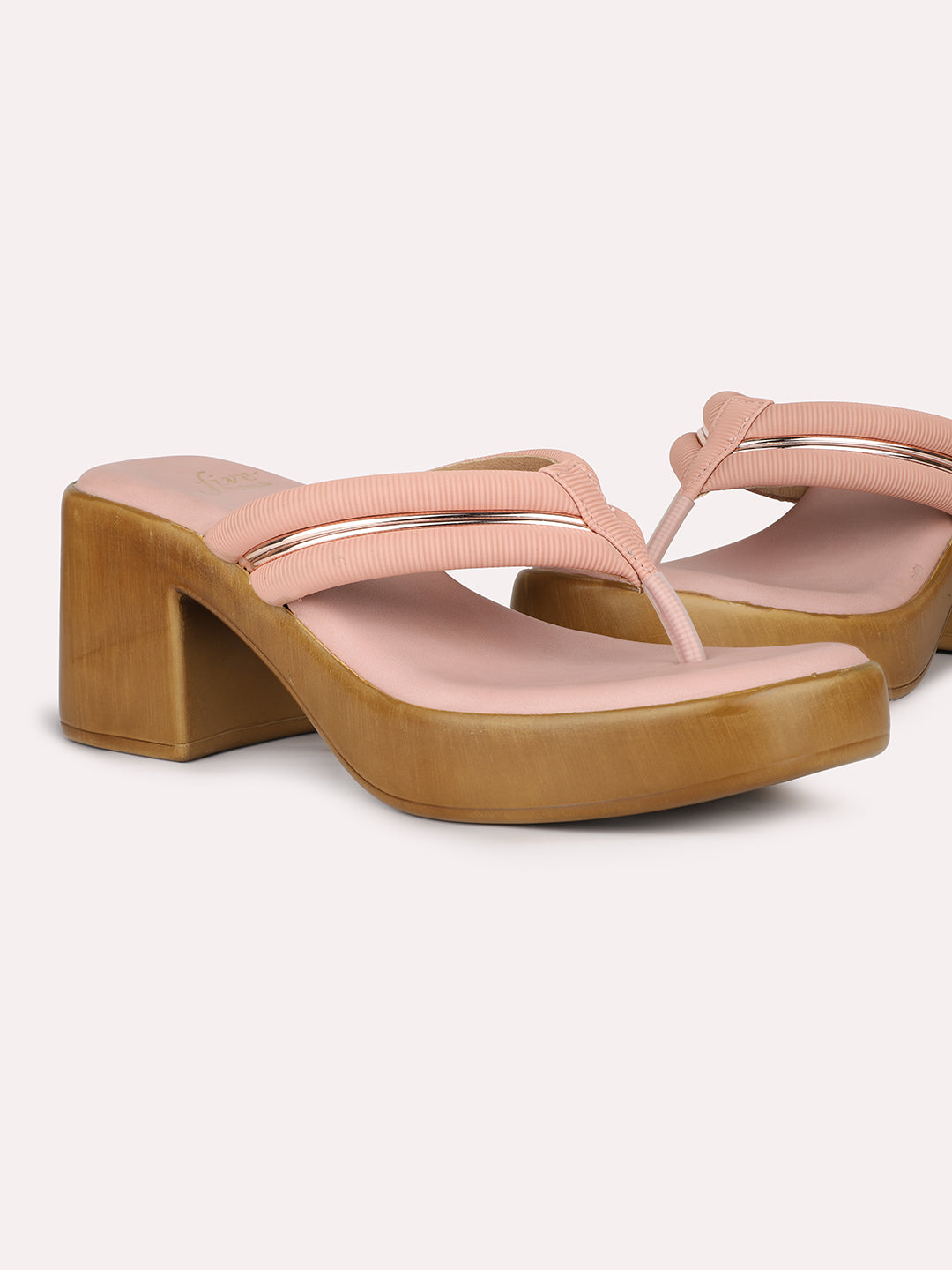 Women Peach & Gold-Toned Solid Platform Heels